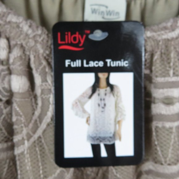 New WinWin Women Brown Full Lace Bell Sleeve Tunic Top L-XL - Picture 4 of 5